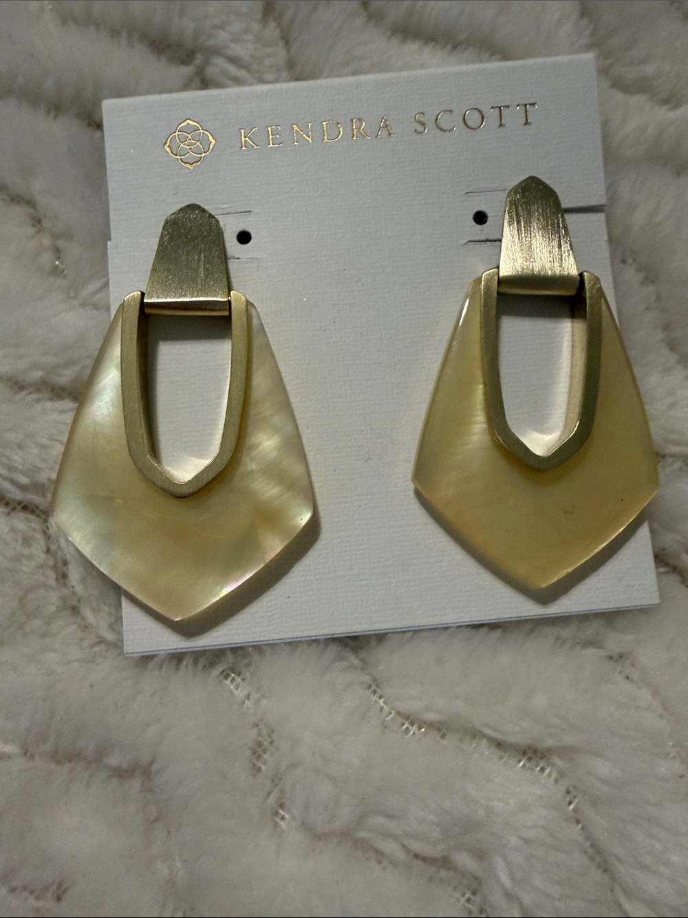 Kendra Scott Gold Tone & Iridescent Cream Drop Earrings